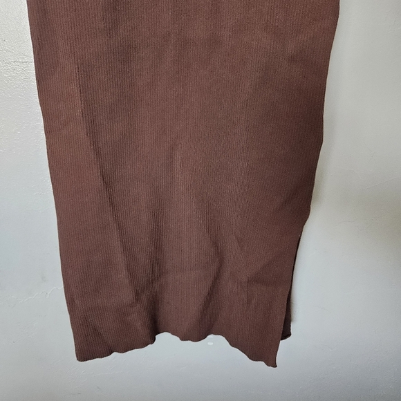 The Drop Women's Small Brown Ribbed Sleeveless Bodycon Midi Dress Tank Top Slit - Picture 3 of 6